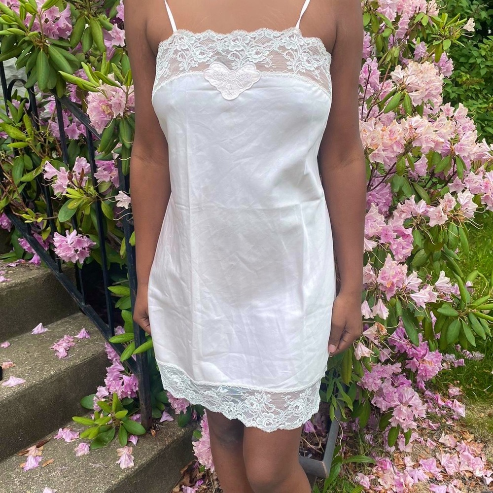 Baby pink satin slip dress